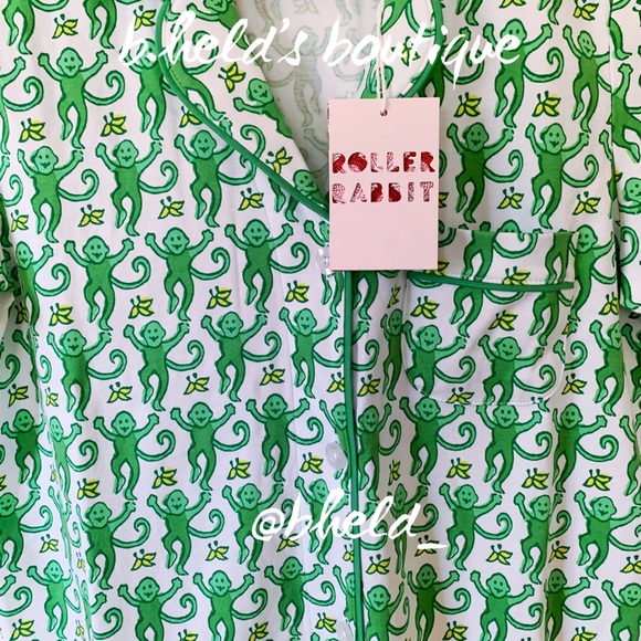 Roller Rabbit Monkey Polo Pajamas in Emerald Monkey Green Size Small S New NWT - Picture 8 of 17